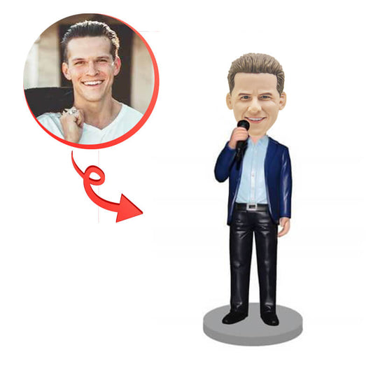 Custom Man Holding A Microphone Bobblehead