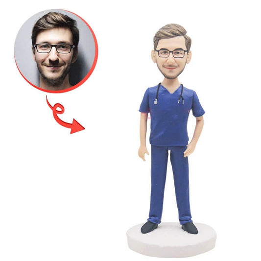 Custom Doctor In Blue Uniform Bobblehead