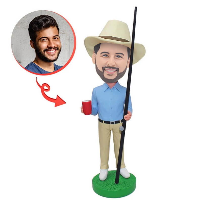 Custom Man Holding A Fishing Rod Bobblehead