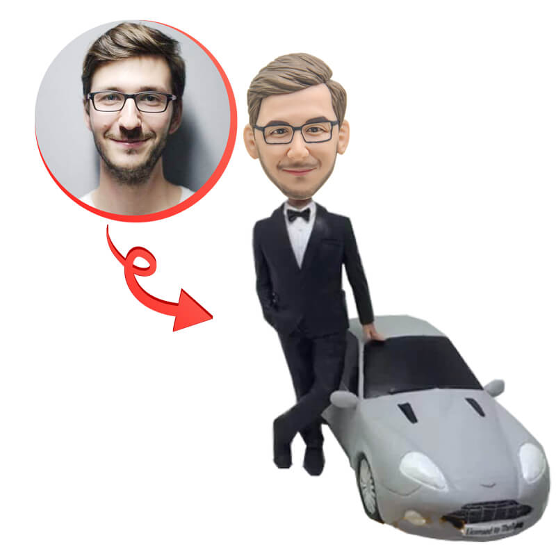 Custom Black Suit Man And Luxury Car Bobblehead