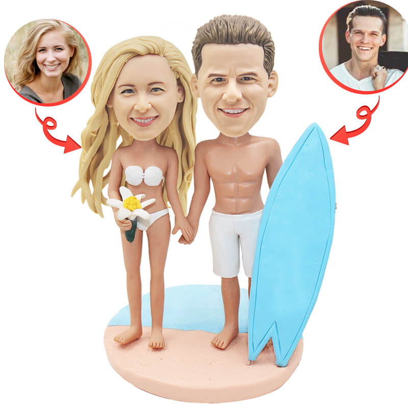 Custom Couple With Surf Skateboard Bobblehead