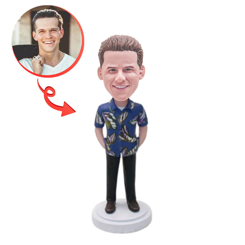 Handsome Guy Wearing A Flower T-Shirt Custom Bobblehead