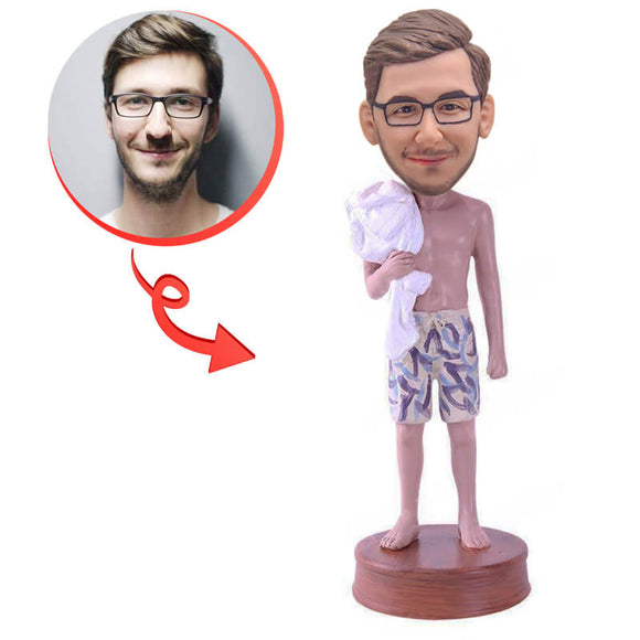 Custom Swimmer With Towel Bobblehead