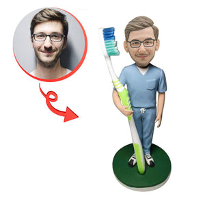 Custom Male Dentist With A Toothbrush Bobblehead