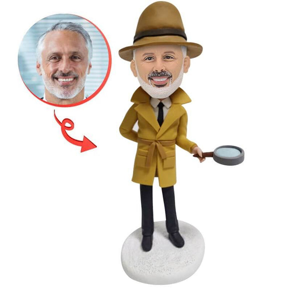 Detective Holds a Magnifying Glass Custom Bobblehead