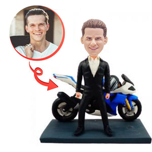 Smart Man With His Motorbike Custom Bobblehead