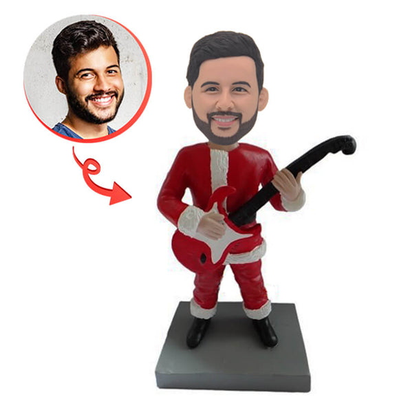 Custom Christmas Man Holding Guitar Bobblehead