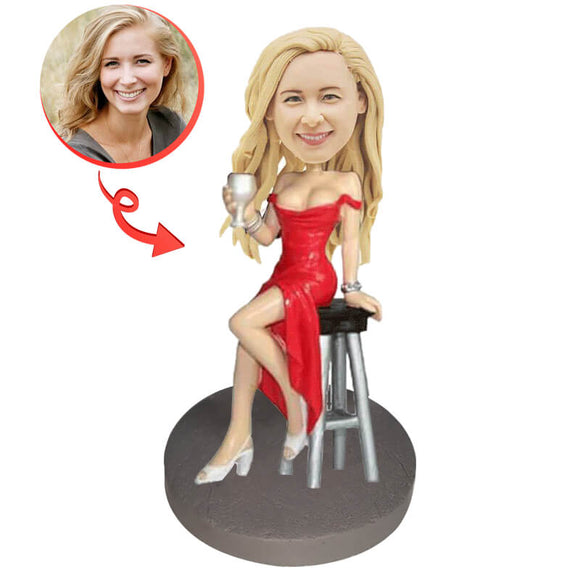 Custom Sexy Girl Holding A Wine Glass Bobblehead