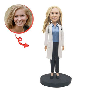 Custom Female Doctor In Lab Coat With Stethoscope Bobblehead