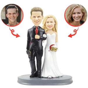 Custom Black Suit With Mask Wedding Bobblehead