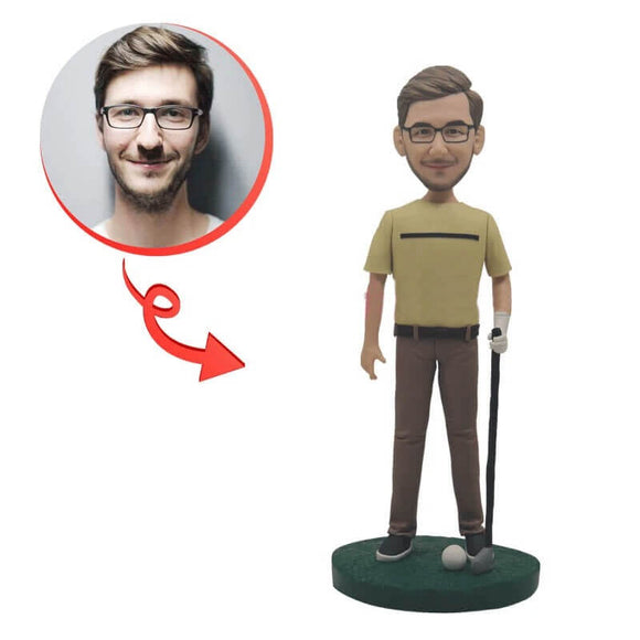 Custom Golfer Taking The Club Bobblehead