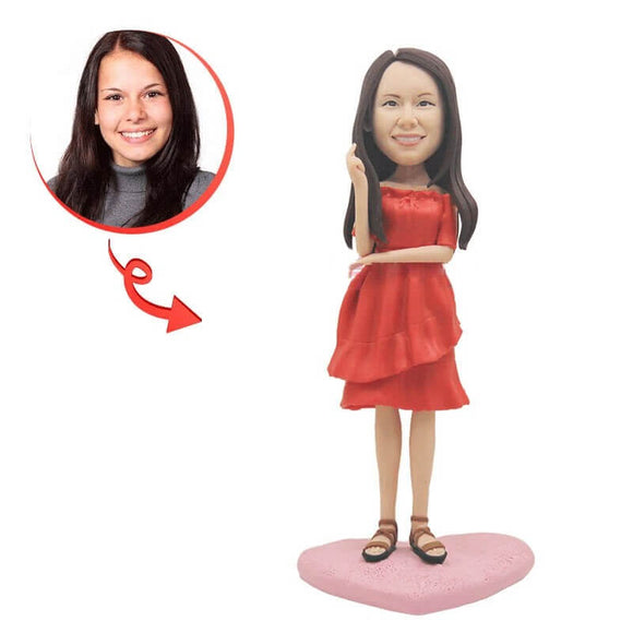 Custom Woman In Red Skirt Bobblehead