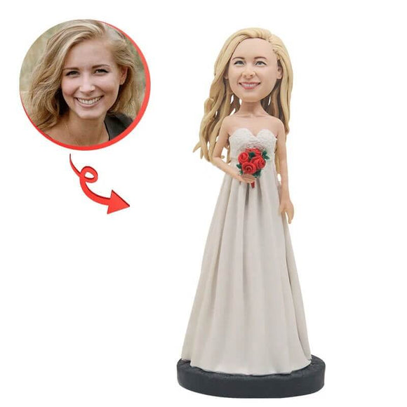 Custom White Dress With Flowers Bobblehead