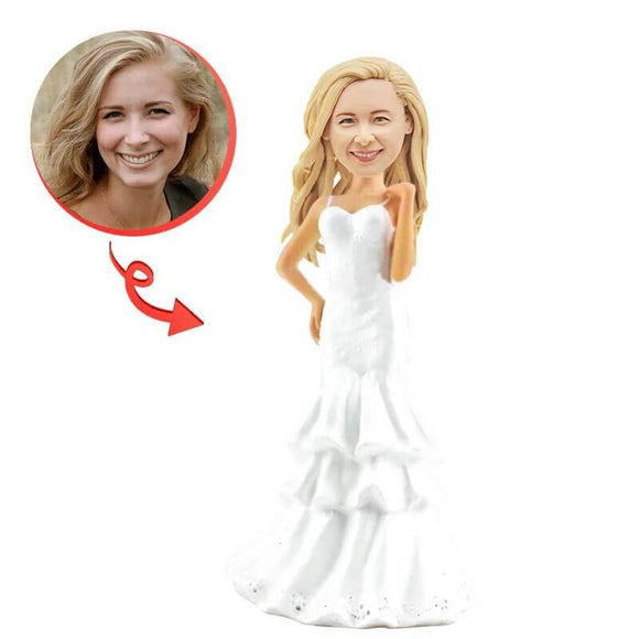 Custom White Dress Bride Bobblehead