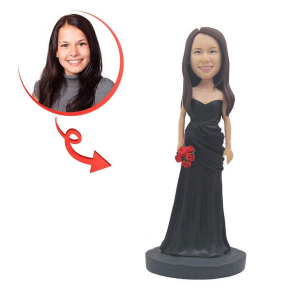 Custom Woman In Evening Dress With Flowers  Bobblehead