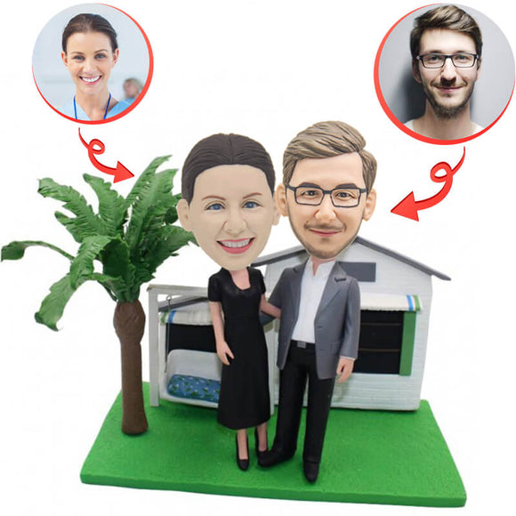 Anniversary Couple In The Garden Custom Bobbleheads