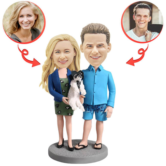 Couple Holding A Dog Custom Bobblehead