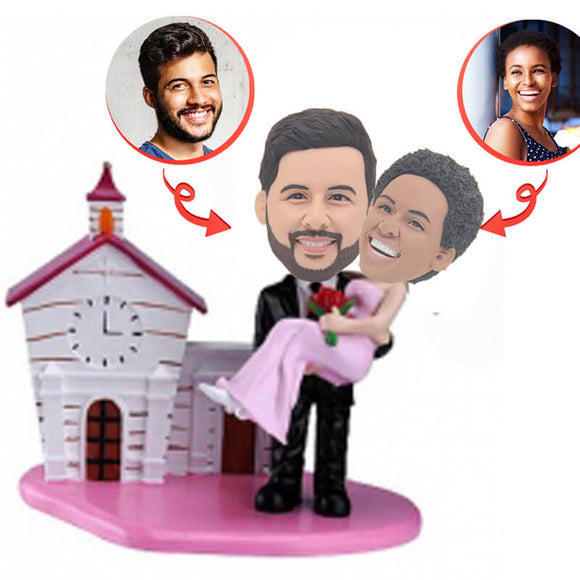 Groom Carried Bride In The Pink House Custom Bobblehead