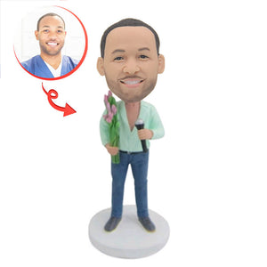 A Male Singer Holding Flowers Custom Bobblehead