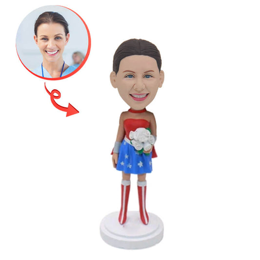 A Pretty Girl Holding Flowers Custom Bobblehead