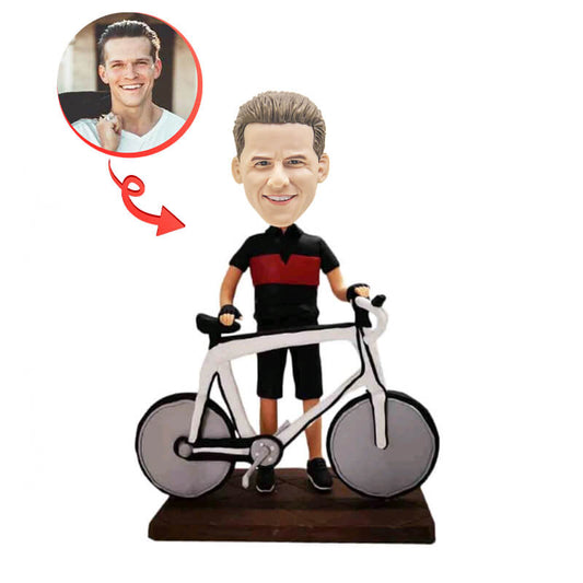 Biker Standing Behind The Bicycle Custom Bobblehead