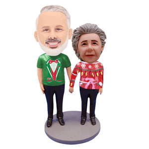 Custom Ugly Sweater Couple Bobbleheads