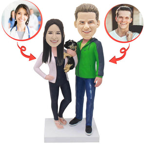 Custom Anniversary Couple With Pet Bobblehead