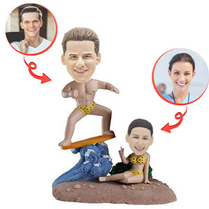 Custom Beach Surfer Couple Bobblehead