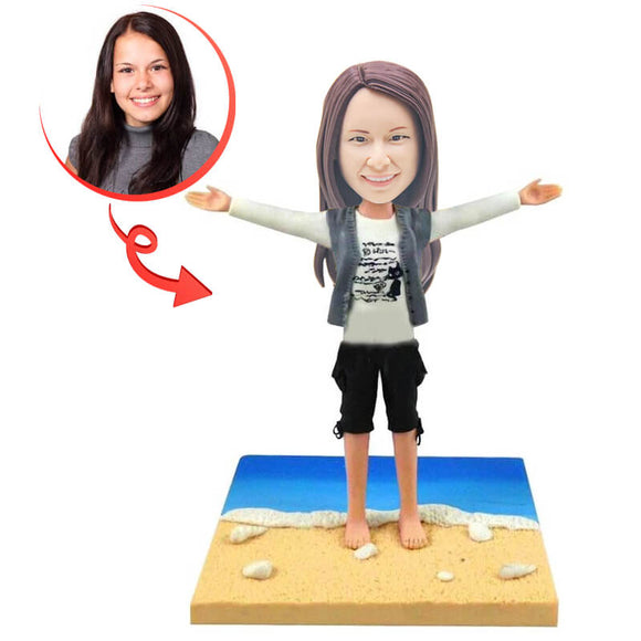 Custom Beach Walking by The Sea Bobblehead