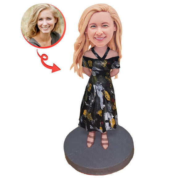 Custom Beautiful Girl in Fashionable Dress Bobblehead