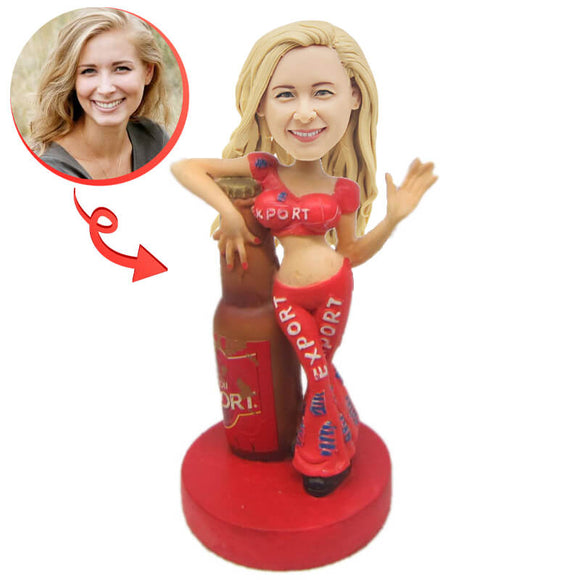 Custom Beer Girl with Red Dress Bobblehead