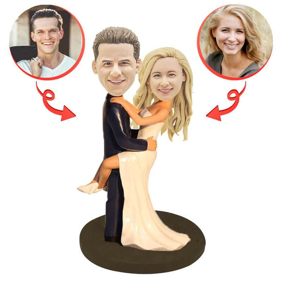 Custom Bridegroom Holds the Bride Bobbleheads