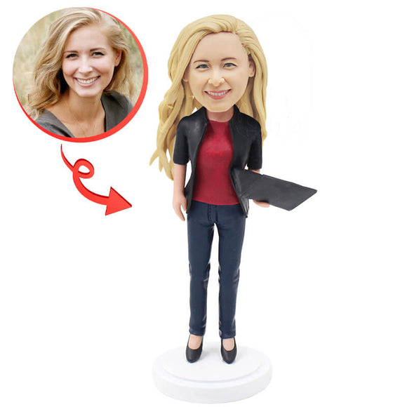 Custom Business lady with Laptop Bobblehead