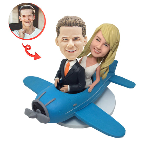 Custom Couple On Plane Wedding Bobbleheads