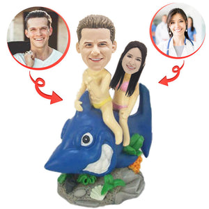 Custom Couple Riding Shark Bobblehead