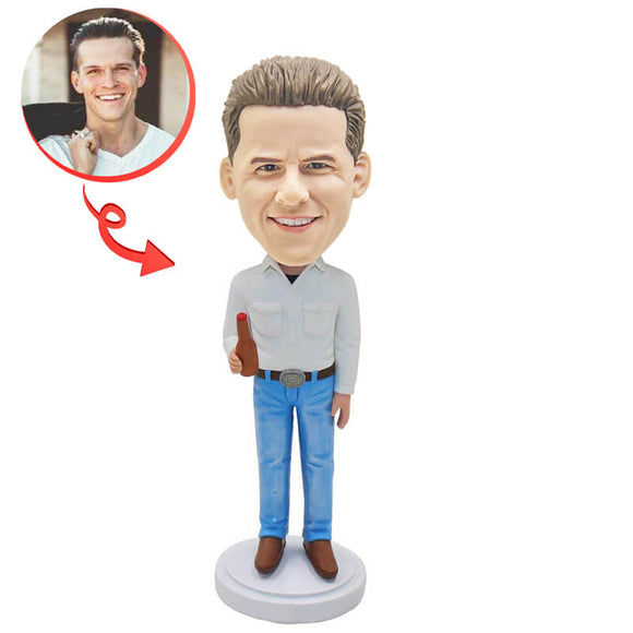 Custom Cowboy With Beer Bottle Bobbleheads