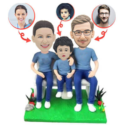 Custom Family of Three Father Mother and Son Bobbleheads