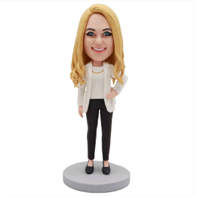 Custom Female Bobblehead In White Suit Jacket