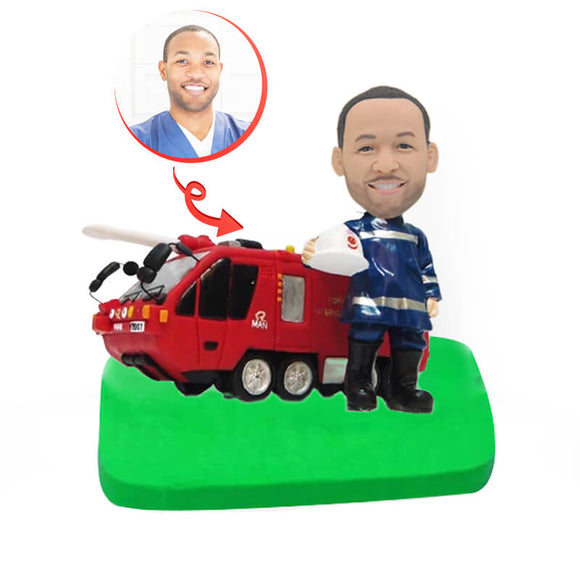 Custom Fireman & Firetruck Figurine Bobblehead