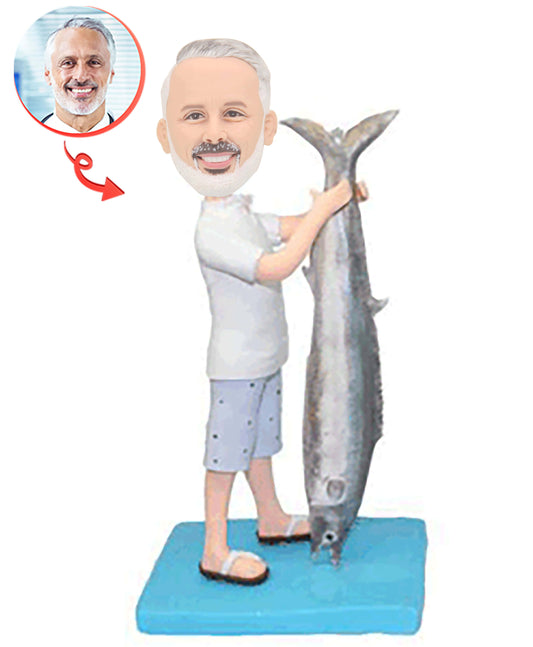 Custom Fisherman Holding A Big Fish Bobbblehead