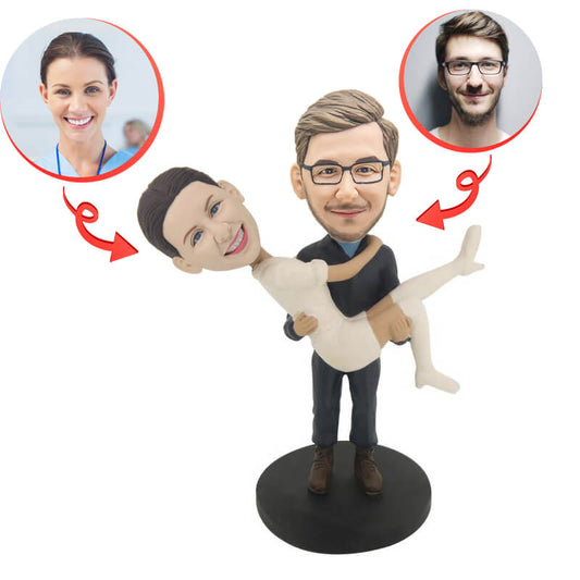 Custom Happy Man Holding Lover Bobblehead