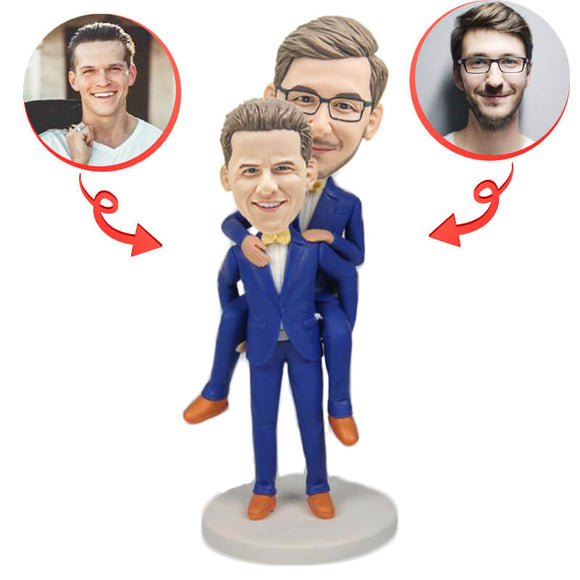 Custom Piggy Back Style Gay Male Wedding Bobblehead