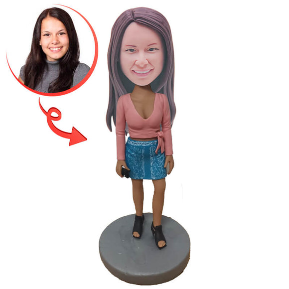 Custom Pretty Short Skirt Girl Bobblehead