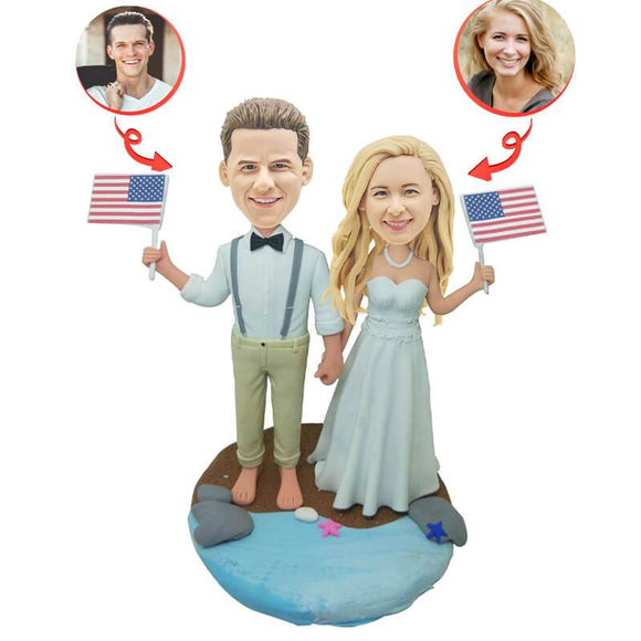 Custom Wedding Couple with National Flag  Bobblehead 1