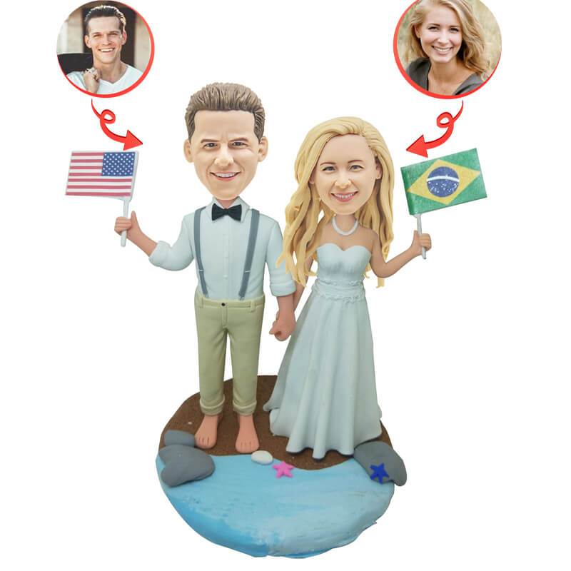 Custom Wedding Couple with National Flag  Bobblehead 2