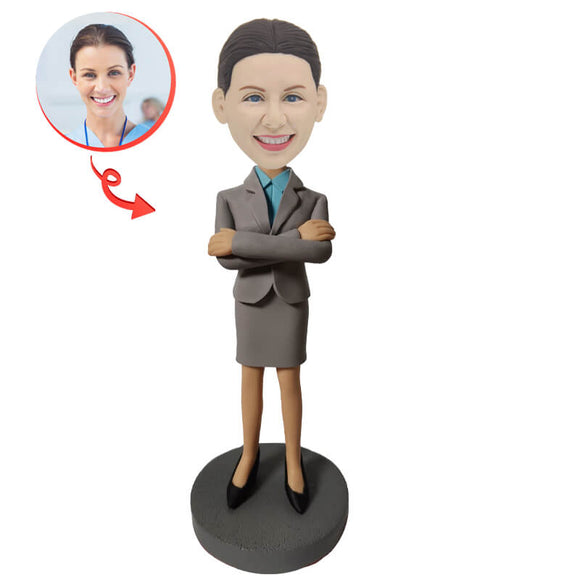 Custom Young Smiling Businesswoman Bobblehead