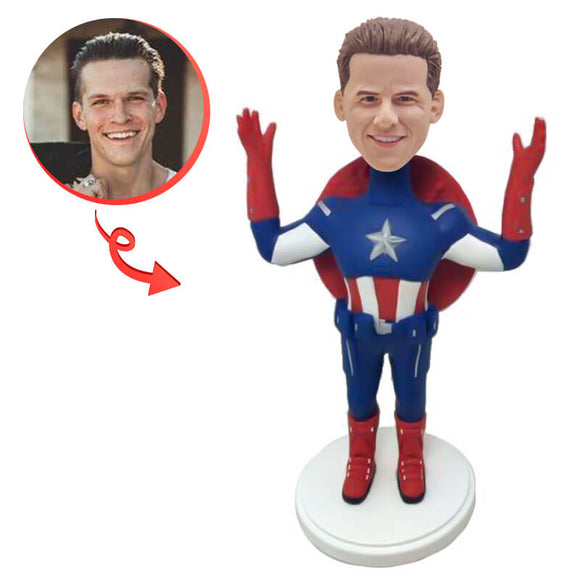 Custom Raising Hands Personalised Captain America Bobblehead