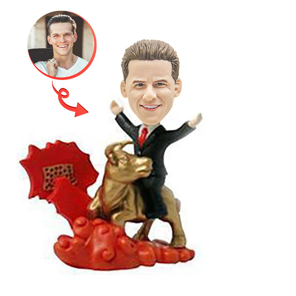 Man Riding Golden Bull Custom Bobblehead1