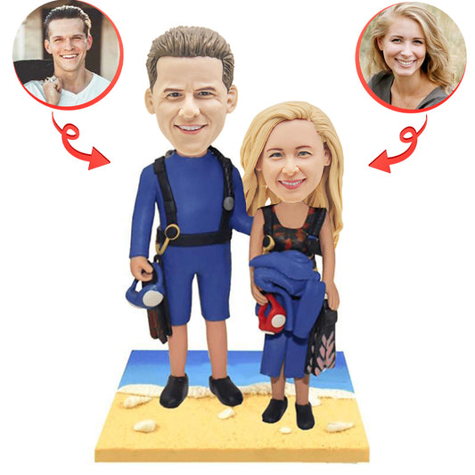 Wetsuit Beach Couple Custom Bobblehead1