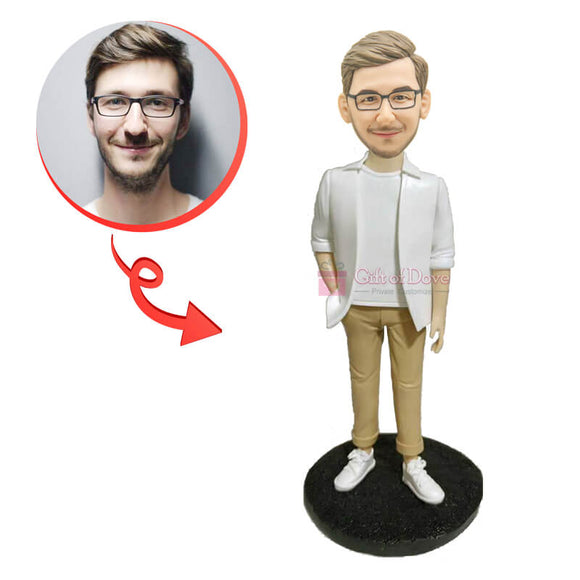 Custom White Shirt Casual Bobblehead